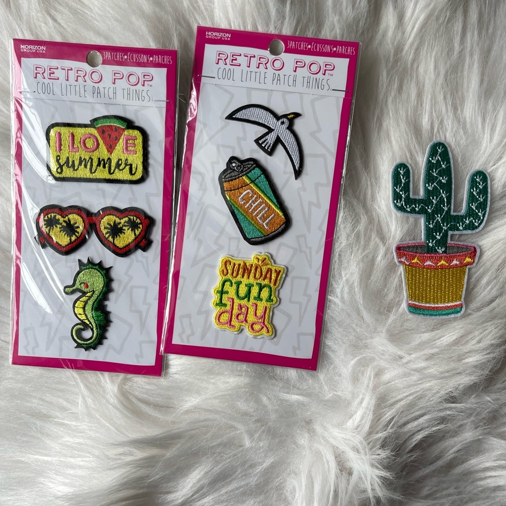 Retro pop appliqué, seven pieces. Sunday Fun day, seahorse, I love summer